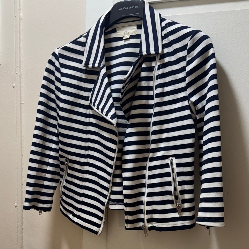 Striped Women's Blazer with Zip Details
